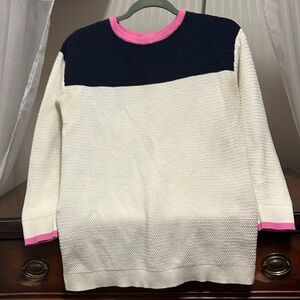 EUC Talbots Women's Medium Petite Pink, White, + Navy Long Sleeve Sweater